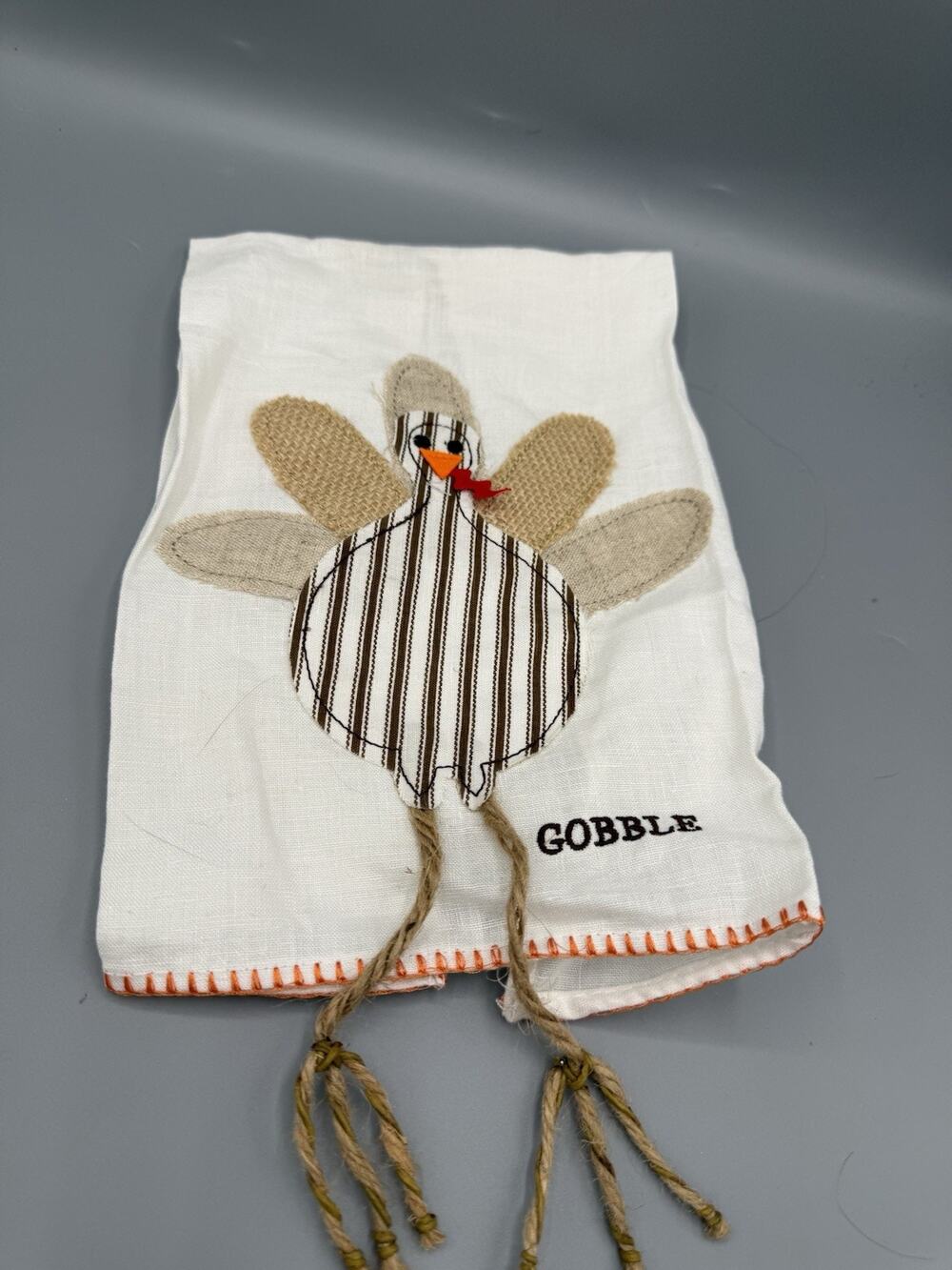 Thanksgiving Turkey Gobble Applique Kitchen Towel Burlap Farmhouse Fall Decor